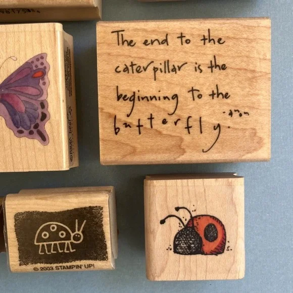 Butterflies & Ladybugs Wooden Block Rubber Stamps Lot of 13 - Picture 5 of 13